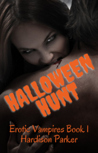 A beautiful vampire woman is biting the shoulder of a naked human male